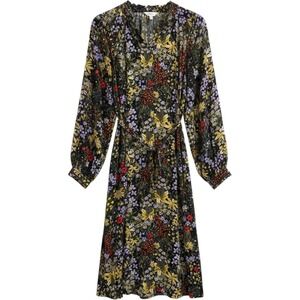 Per Una Navy Wild Garden Floral Shirt Dress Velvet Trim Belted Long Sleeve 10